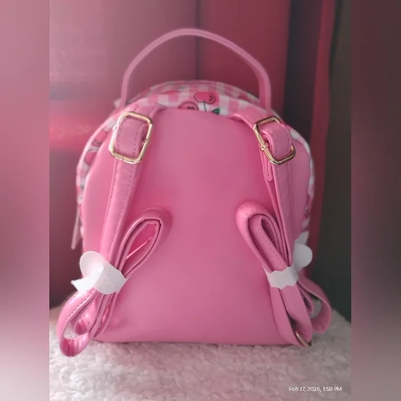 VEGAN LEATHER CHERRY DESIGN MINI BACKPACK - Picture 4 of 10